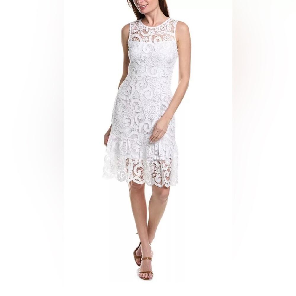 NWT $148 Nanette Lepore White Embroidered Midi Dress wedding Lace‎ Size 6 Small